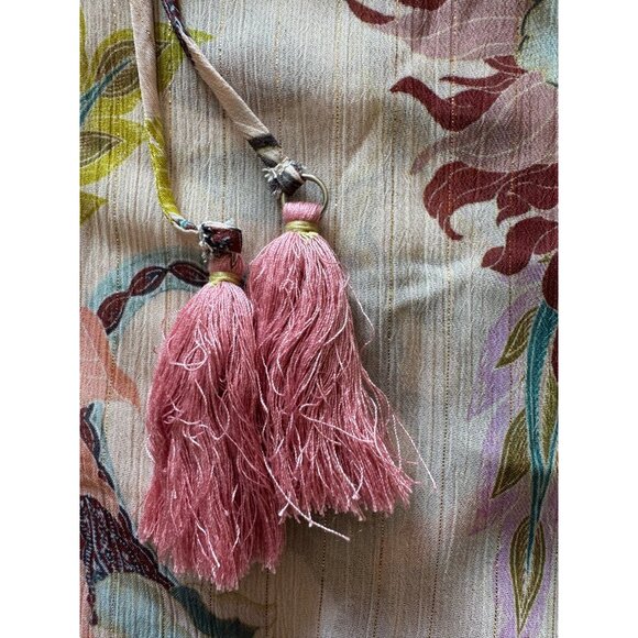 Soft Surroundings Floral Tunic Top M Metallic Threads Ruffles Tassels - Picture 7 of 9